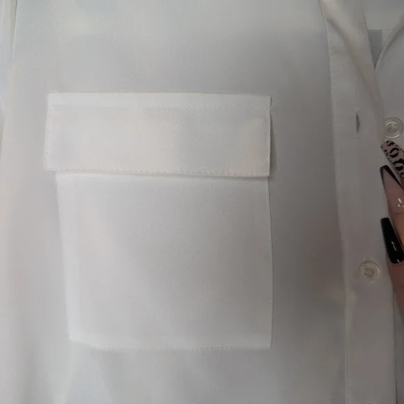 Calvin Klein White and Blue Half Button Down Shirt - Picture 5 of 6